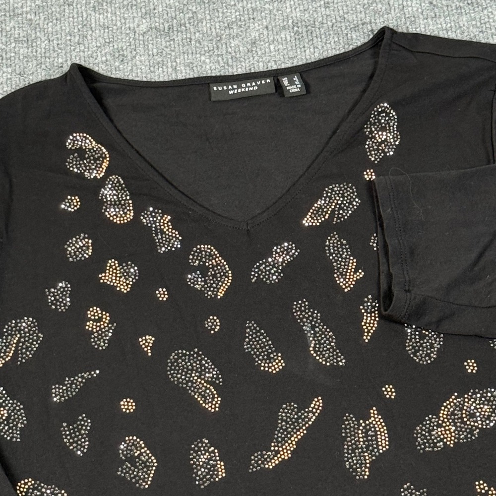 Susan Graver Tunic Large Top Weekend Bejeweled Sparkle‎ 3/4 Sleeve Grandmachic